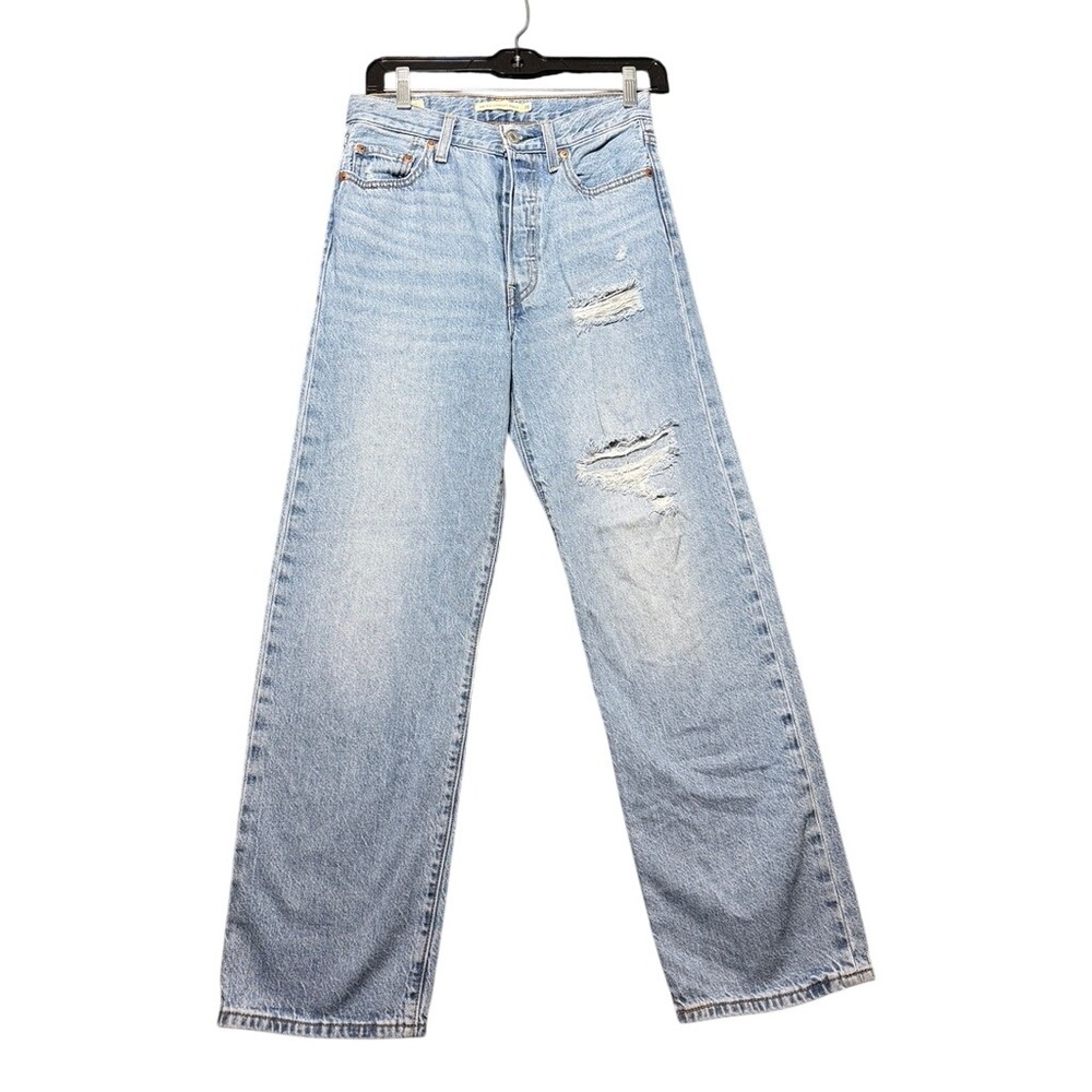 Levi's Ribcage Straight Ankle Women 26 Light Blue Excellent Distressed High Rise